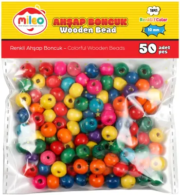 MİLEO AHŞAP BONCUK 10MM 50'Lİ PKT KARIŞIK RENKLİ 1841