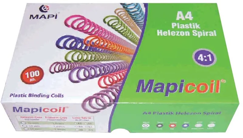 MAPİ SPİRAL PLASTİK HELEZON 4:1 20MM MAVİ 100 ADET 48 LOP 2352002
