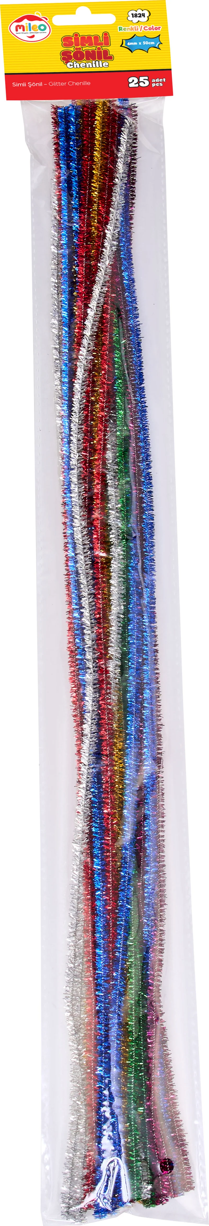 MİLEO ŞÖNİL 6MM X 50CM SİMLİ RENKLER 25'Lİ PK 1824