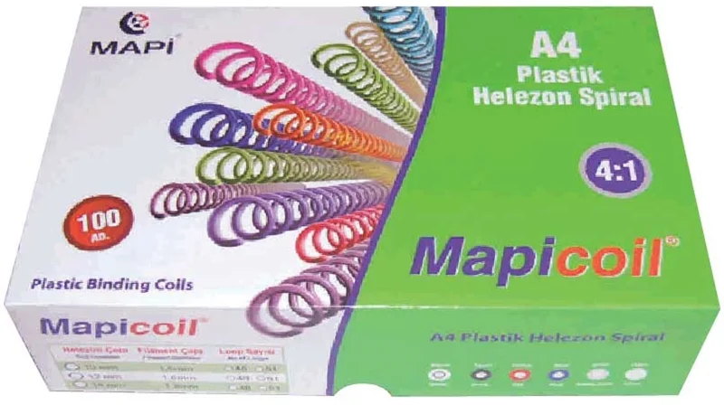 MAPİ SPİRAL PLASTİK HELEZON 4:1 16MM MAVİ 100 ADET 48 LOP 2351602