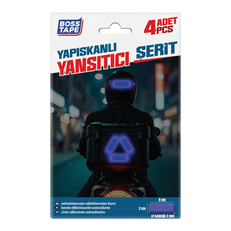 BOSS TAPE YAPIŞKANLI YANSITICI ŞERİT 3x8 CM 4 ADET MAVİ BT-09036