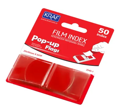 KRAF INDEX FILM (PP) 25x45MM POP-UP TEK RENK 50 YP KIRMIZI 2545-1