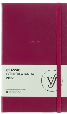 VJ AJANDA 2026 CLASSİC GÜNLÜK 13X21 CM SERT KAPAK IVORY 70 GR 384 SAYFA CEPLİ LASTİKLİ KIRMIZI 226-2