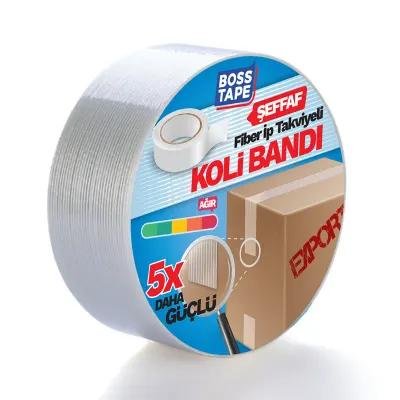 BOSS TAPE KOLİ BANDI FİBER İP TAKVİYELİ ŞEFFAF 45 MM x 25M BT-08013