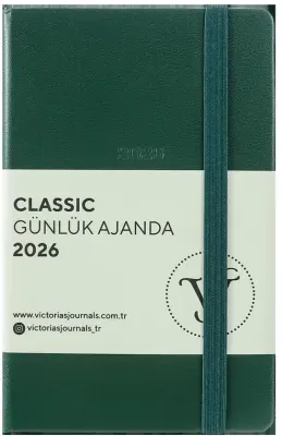 VJ AJANDA 2026 CLASSİC GÜNLÜK 9X14 CM SERT KAPAK IVORY 70 GR 384 SAYFA CEPLİ LASTİKLİ YEŞİL 226-2425