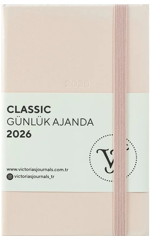 VJ AJANDA 2026 CLASSİC GÜNLÜK 9X14 CM SERT KAPAK IVORY 70 GR 384 SAYFA CEPLİ LASTİKLİ PEMBE 226-2428