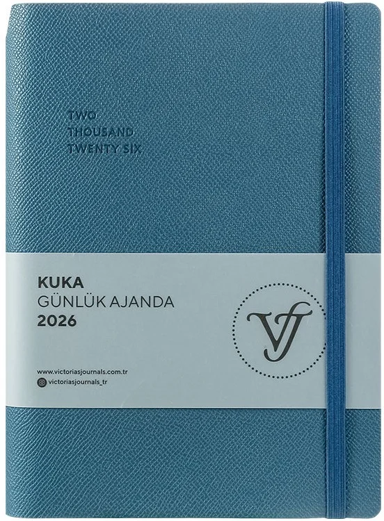 VJ AJANDA 2026 KUKA GÜNLÜK A5 14X20,5CM IVORY 80 GR 416 SAYFA ESNEK KAPAK RENKLİ KENAR LASTİKLİ CEPL