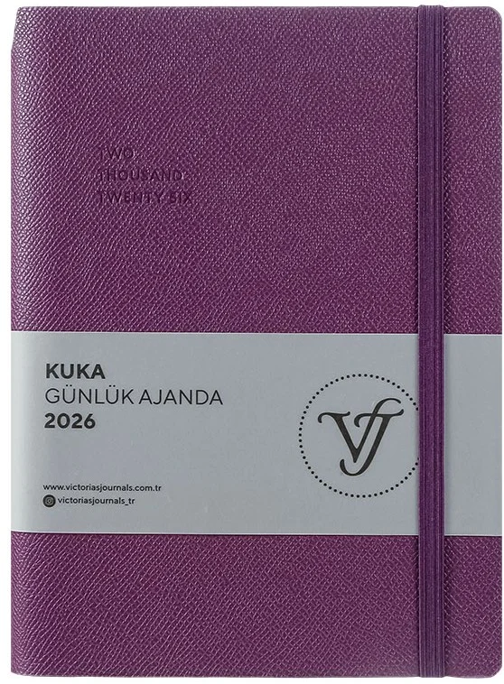 VJ AJANDA 2026 KUKA GÜNLÜK A5 14X20,5CM IVORY 80 GR 416 SAYFA ESNEK KAPAK RENKLİ KENAR LASTİKLİ CEPL