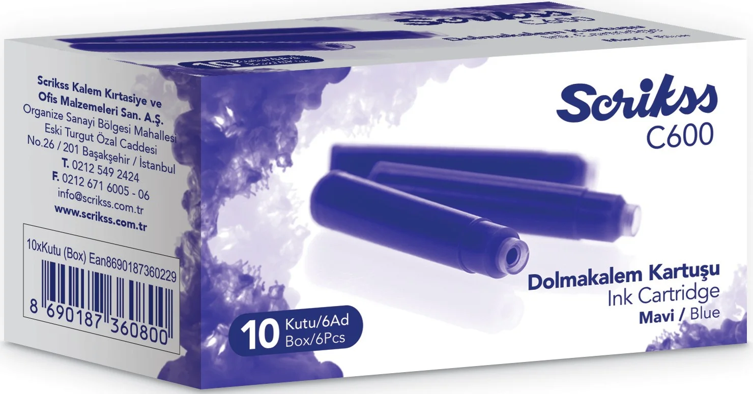 SCRIKSS DOLMA KALEM KARTUŞU 10x6 LI PAKET MAVİ