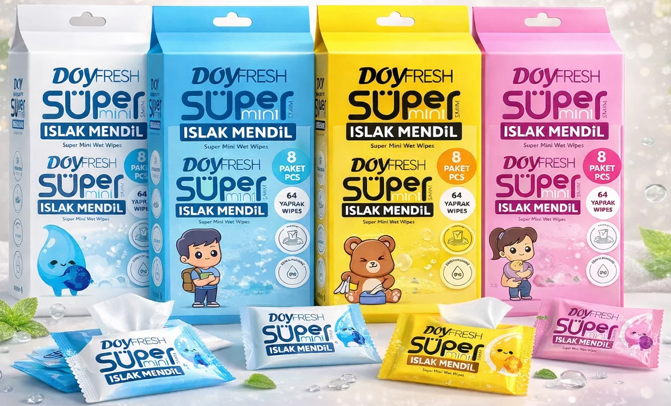 DOY FRESH SUPER MINI WET WIPES ISLAK MENDİL 64 YAPRAK 8 Lİ PAKET (YELLOW)