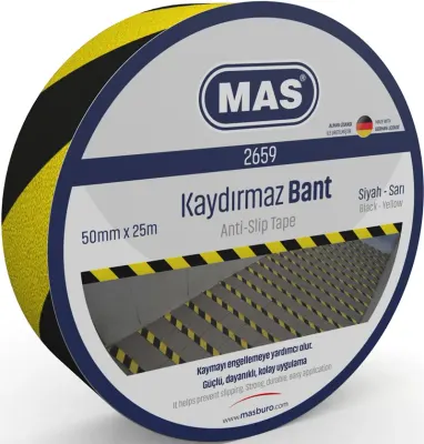 MAS KAYDIRMAZ BANT 50 MM x 25 M SARI & SİYAH 2659