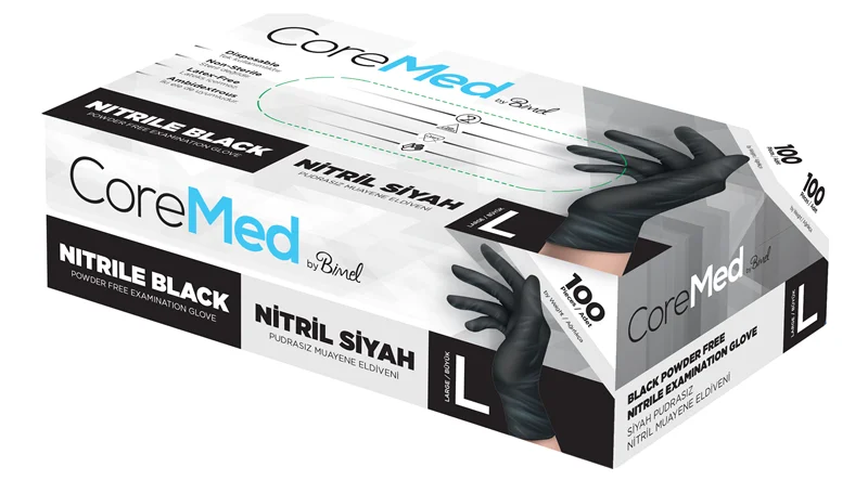 COREMED MUAYENE ELDİVENİ NİTRİL SİYAH TG 100 ADET (L)