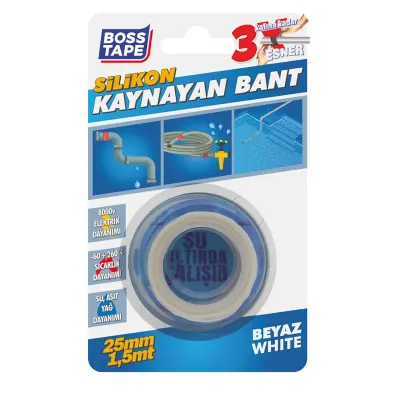 BOSS TAPE SİLİKON KAYNAYAN BANT 25 MM x 1.5M BEYAZ BT-02013