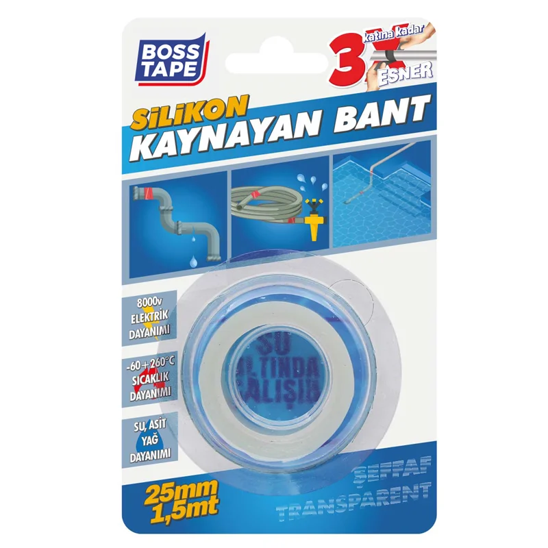 BOSS TAPE SİLİKON KAYNAYAN BANT 25 MM x 1.5M ŞEFFAF BT-02016