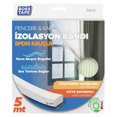 BOSS TAPE İZOLASYON BANDI KAPI & PENCERE EPDM 15 MM x 5M BEYAZ BT-04010