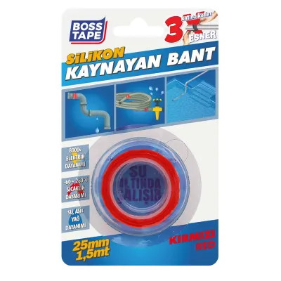 BOSS TAPE SİLİKON KAYNAYAN BANT 25 MM x 1.5M KIRMIZI BT-02014