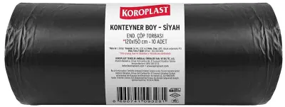 KOROPLAST ÇÖP TORBASI KONTEYNER 120x150 KÖRÜKLÜ ENDÜSTRİYEL SİYAH 1000 GR 10 LU 56 MİC. ST01500350