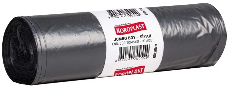 KOROPLAST ÇÖP TORBASI ENDÜSTRİYEL JUMBO SİYAH 80x110 400 GR 10 LU 48 MİC. ST01500287-ST1500592