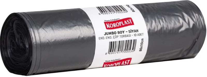 KOROPLAST ÇÖP TORBASI EKO END. SİYAH JUMBO 80x110 300 GR 10 LU 35 MİC. ST01500477-ST1500285