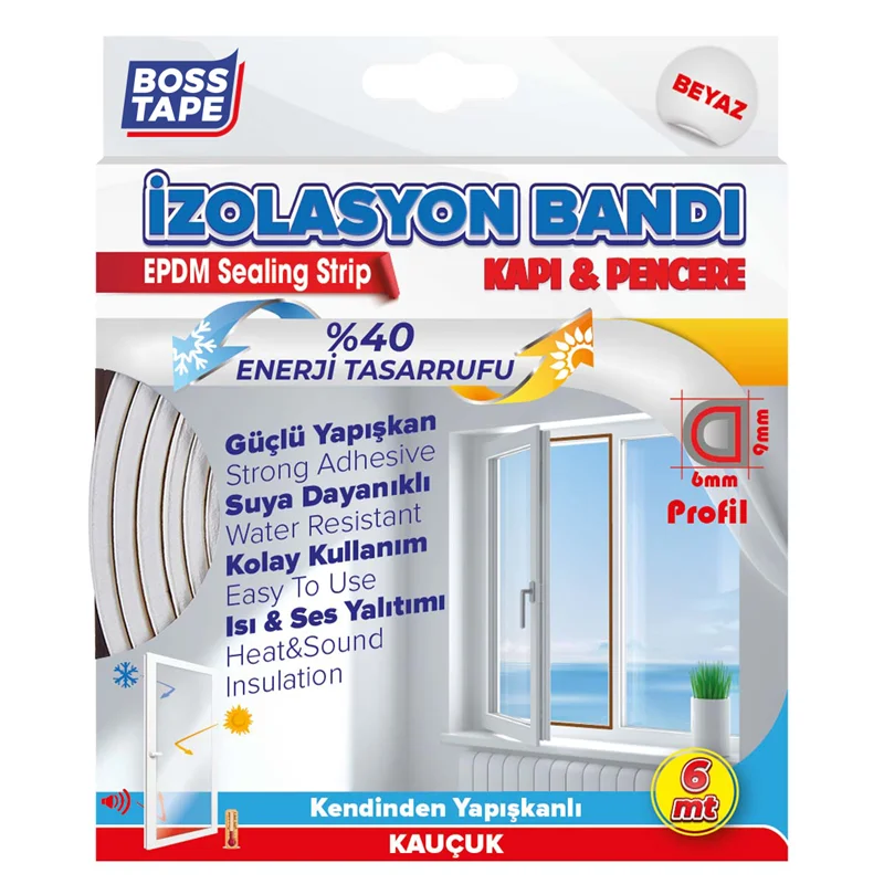 BOSS TAPE İZOLASYON BANDI KAPI & PENCERE EPDM D PROFİL 9x6 MM BEYAZ BT-04013