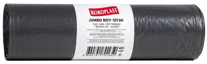 KOROPLAST ÇÖP TORBASI EKO SANAYİ JUMBO SİYAH 80x110 600 GR 10 LU 70 MİC. ST01500344