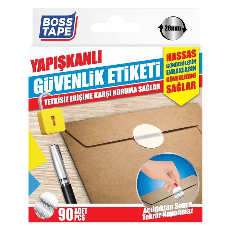 BOSS TAPE ÖZEL BANT GÜVENLİK ETİKETİ 28 MM YUVARLAK 90 ADET BT-05001