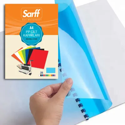 SARFF PP 450MIC A4 ŞEFFAF MAVİ CİLT KAPAKLARI - 50ADET