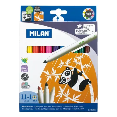 MILAN 80093 KONİK UÇLU SİLİNEBİLİR KEÇELİ KALEM (5MM UÇ) - 12'Lİ