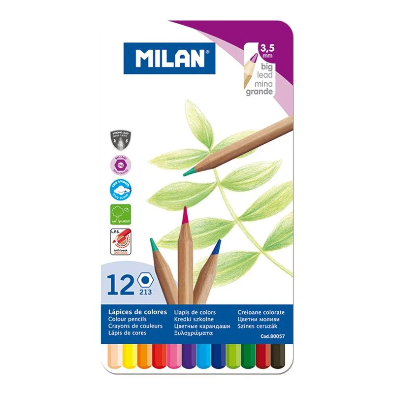 MILAN 80057 ALTIGEN KURU BOYA KALEMİ METAL KUTU (3,5MM UÇ) - 12'Lİ