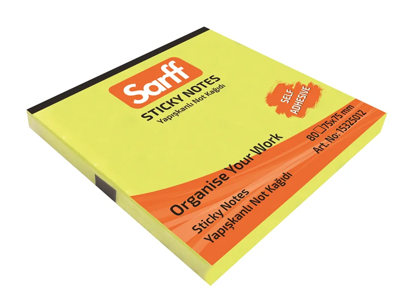 SARFF 75X75MM NEON SARI YAPIŞKANLI NOT KAĞIDI - 80YP