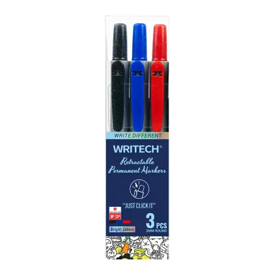 WRITECH W-805P BASMALI PERMANENT KALEM (SİYAH-MAVİ-KIRMIZI) - 3'LÜ