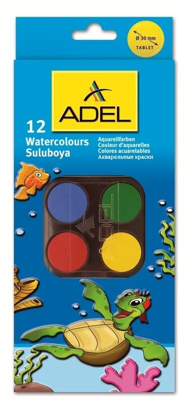 ADEL 12 RENK BÜYÜK BOY SULU BOYA 30mm.932001 (Best)