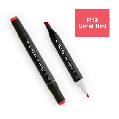 DEL REY TWIN MARKER R12 CORAL RED ÇİFT UÇLU GRAFİK KALEMİ MN-DR012 (Best)