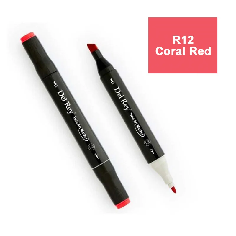 DEL REY TWIN MARKER R12 CORAL RED ÇİFT UÇLU GRAFİK KALEMİ MN-DR012 (Best)