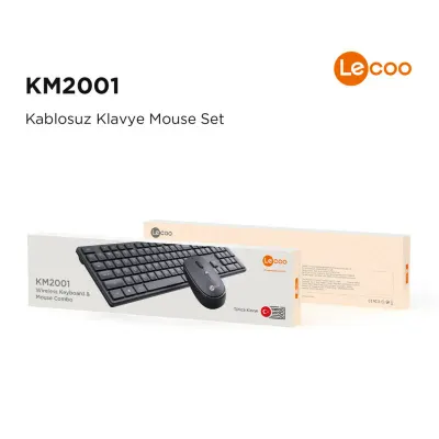 LECOO KM2001 KLAVYE & MOUSE KABLOSUZ SET SİYAH (Best)