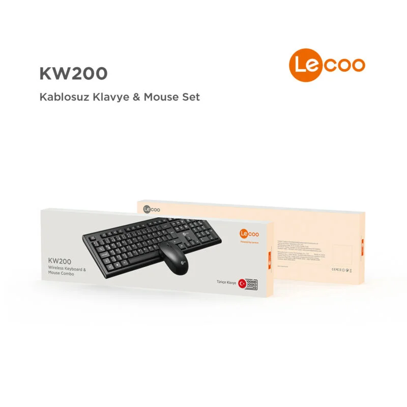 LECOO KW200 SİYAH KABLOSUZ KLAVYE &amp; MOUSE SET (Best)
