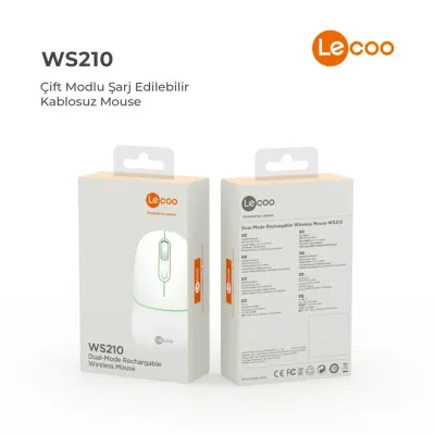 LECOO WS210 BEYAZ Bluetooth & 2.4G WiFi Wireless Charging MOUSE (Best)