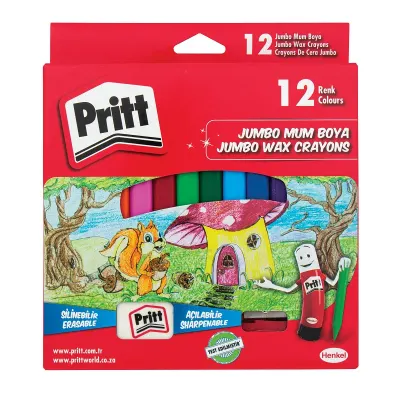 PRİTT 12 RENK JUMBO ÜÇGEN SİLİNEBİLİR PASTEL MUM BOYA 1655739 (Best)