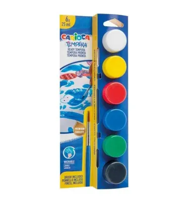 CARIOCA 40433 TEMPERA SULUBOYA YIKANABİLİR FIRÇALI 25 ML 6 RENK KARIŞIK (Best)