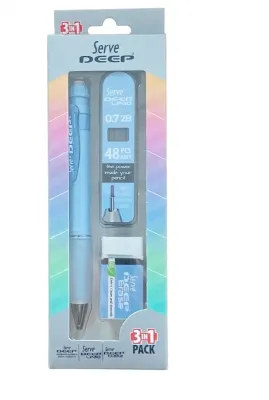 SERVE DEEP VERSATİL KALEM+SİLGİ+MİN 3 LÜ SET 0,7 MM PASTEL GÖK MAVİSİ SV-DEEP3SETGM (Best)
