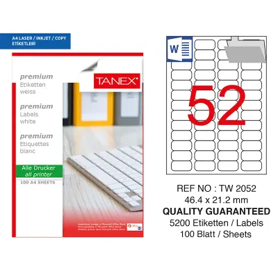 TANEX 46,4x21,2 LASER ETİKET TW-2052 (Best)