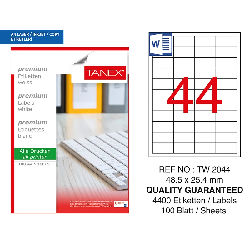 TANEX 48,5x25,4 LASER ETİKET TW-2044