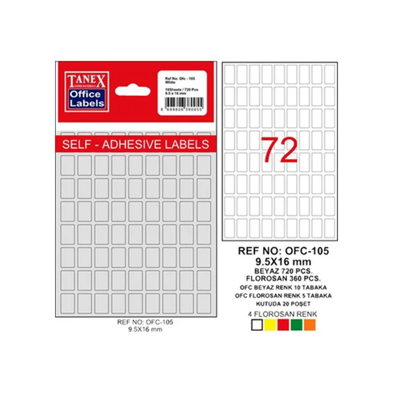TANEX OFC-105 9,5x16 mm BEYAZ OFİS ETİKETİ