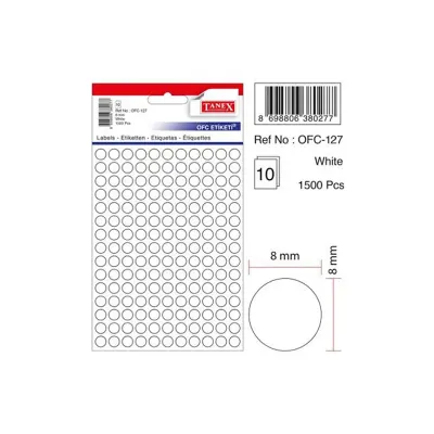 TANEX OFC-127 8 mm BEYAZ OFİS ETİKETİ YUVARLAK (Best)