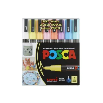 UNİ-BALL PC-3M/8C SC SET SOFT RENKLER 8 Lİ POSCA SU BAZLI MARKER (Best)