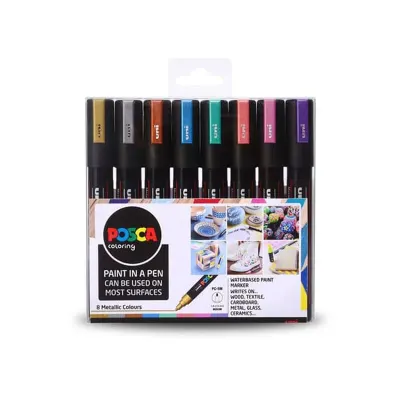 UNİ-BALL POSCA 1.8-2.5 SU BAZLI MARKER METALİK 8 Lİ PC-5M/8C MC Set (Best)