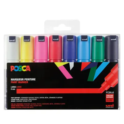UNİ-BALL POSCA PC-8K/7+1 P.01 SET 8.0 SU BAZLI MARKER ANA RENKLER 8 Lİ (Best)