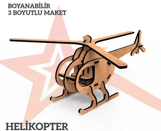 YILDIZLAR AHŞAP 3D AHŞAP BOYANABİLİR MAKET HELİKOPTER BYM-08