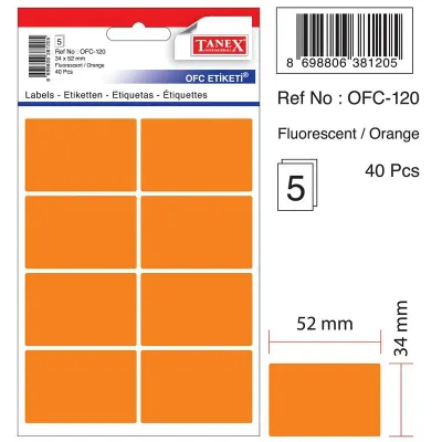 TANEX OFC-120 TURUNCU 34x52 mm OFİS ETİKETİ (Best)