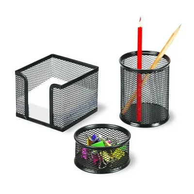 TEMAT 11270 METAL KALEMLİK+ATAŞLIK+NOTLUK 3 LÜ SET SİYAH (Best)